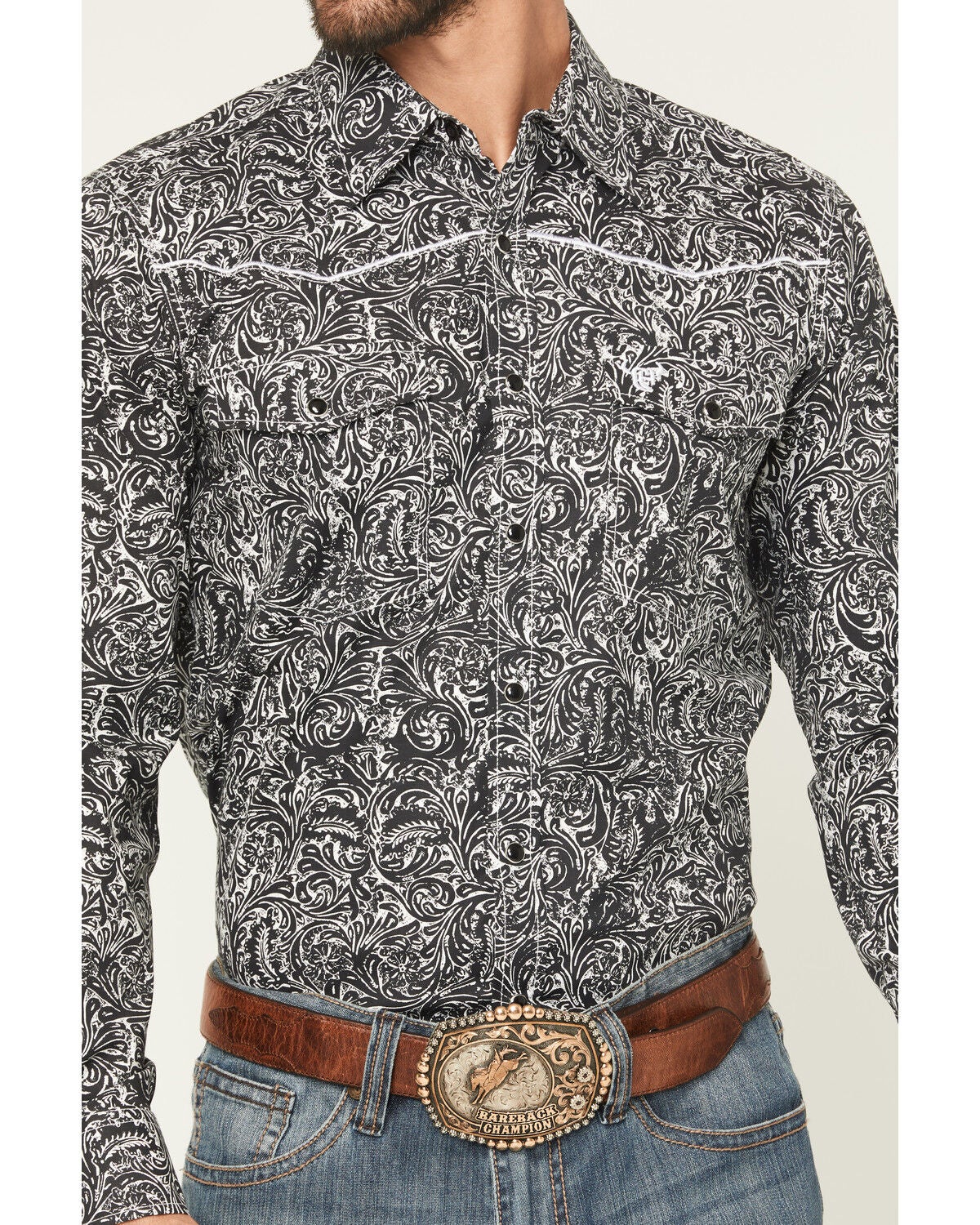 Image #2 - Cowboy Hardware Men's Paisley Print Long Sleeve Snap Stretch Western Shirt, Black, hi-res
