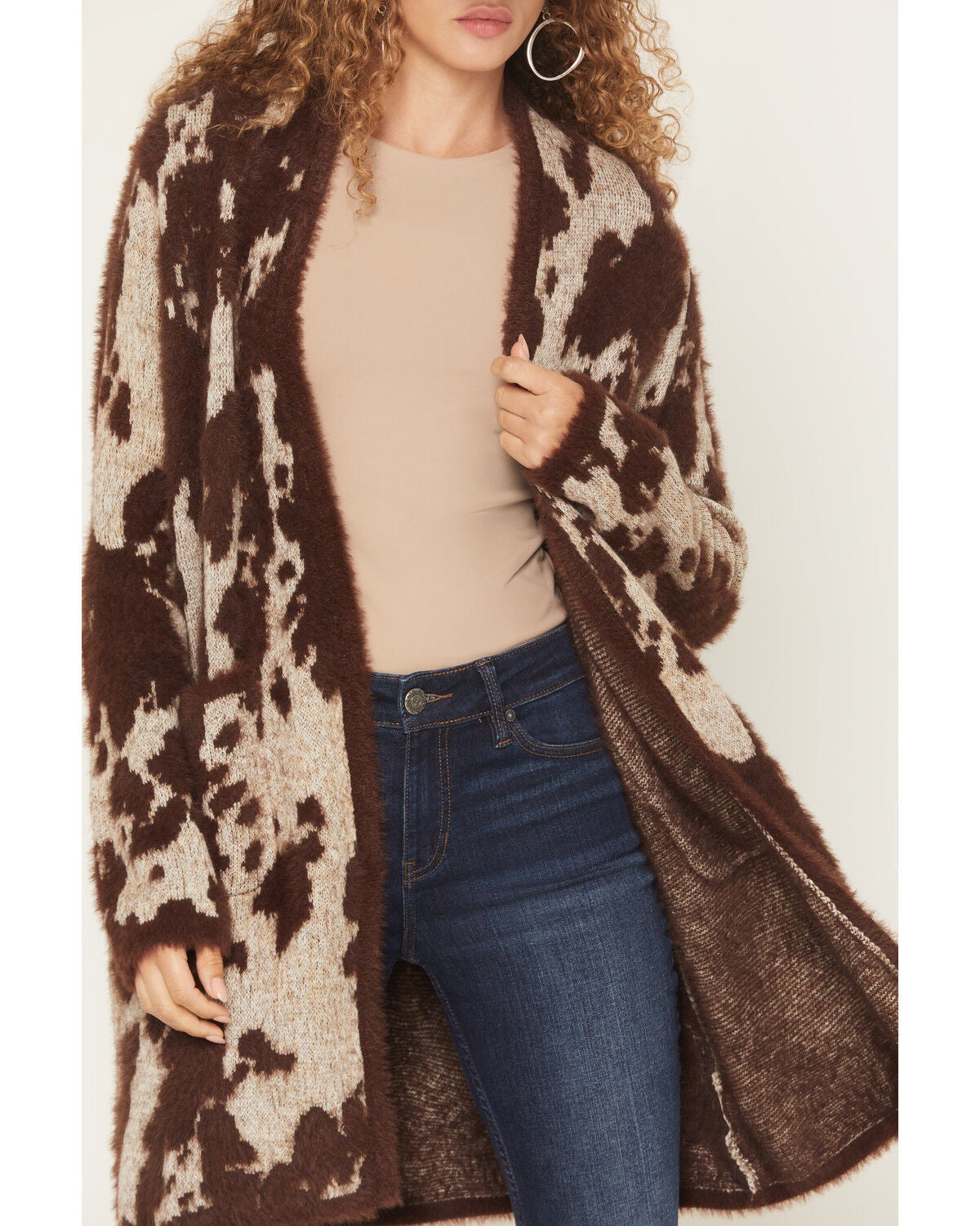 Image #3 - Shyanne Women's Cow Print Eyelash Knit Cardigan, Cream, hi-res