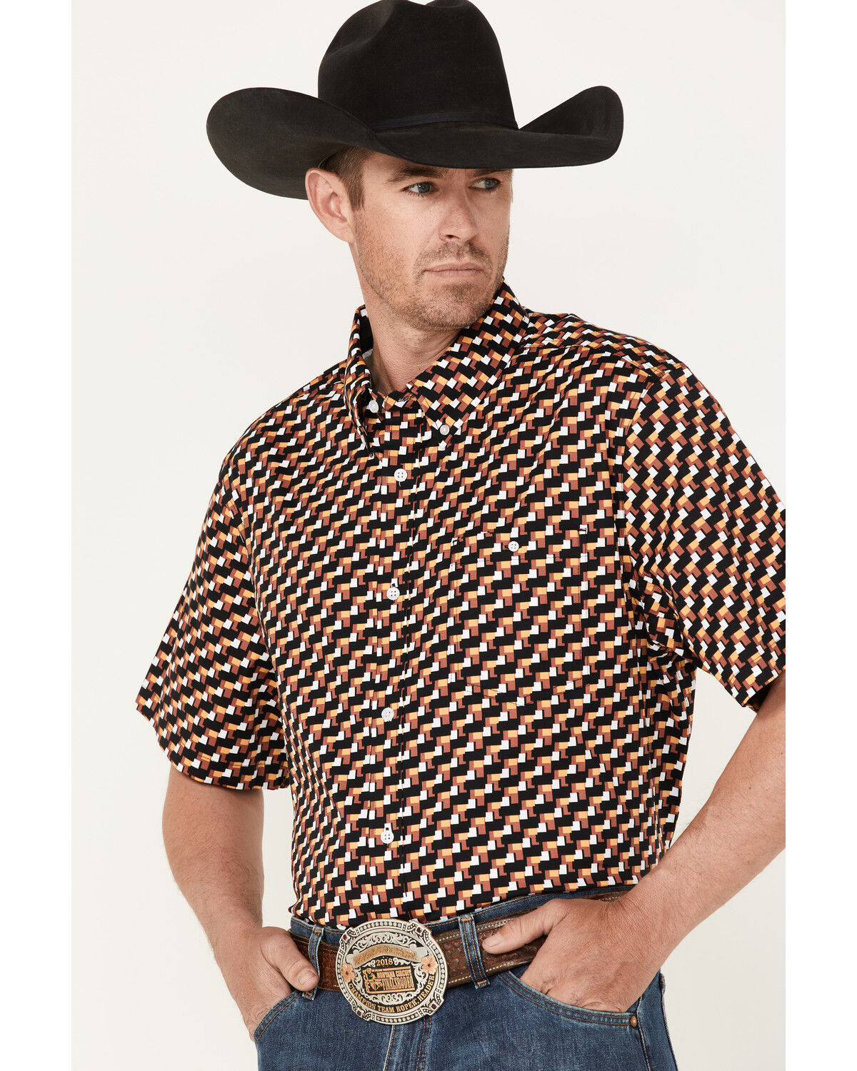 Image #2 - RANK 45® Men's Mudslinger Geo Print Button-Down Stretch Western Shirt, Multi, hi-res