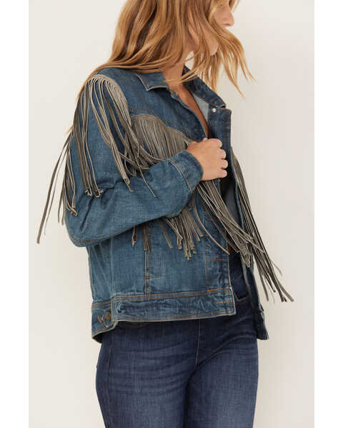 Image #2 - STS Ranchwear Women's Gretchen Fringe Denim Jacket, Blue, hi-res
