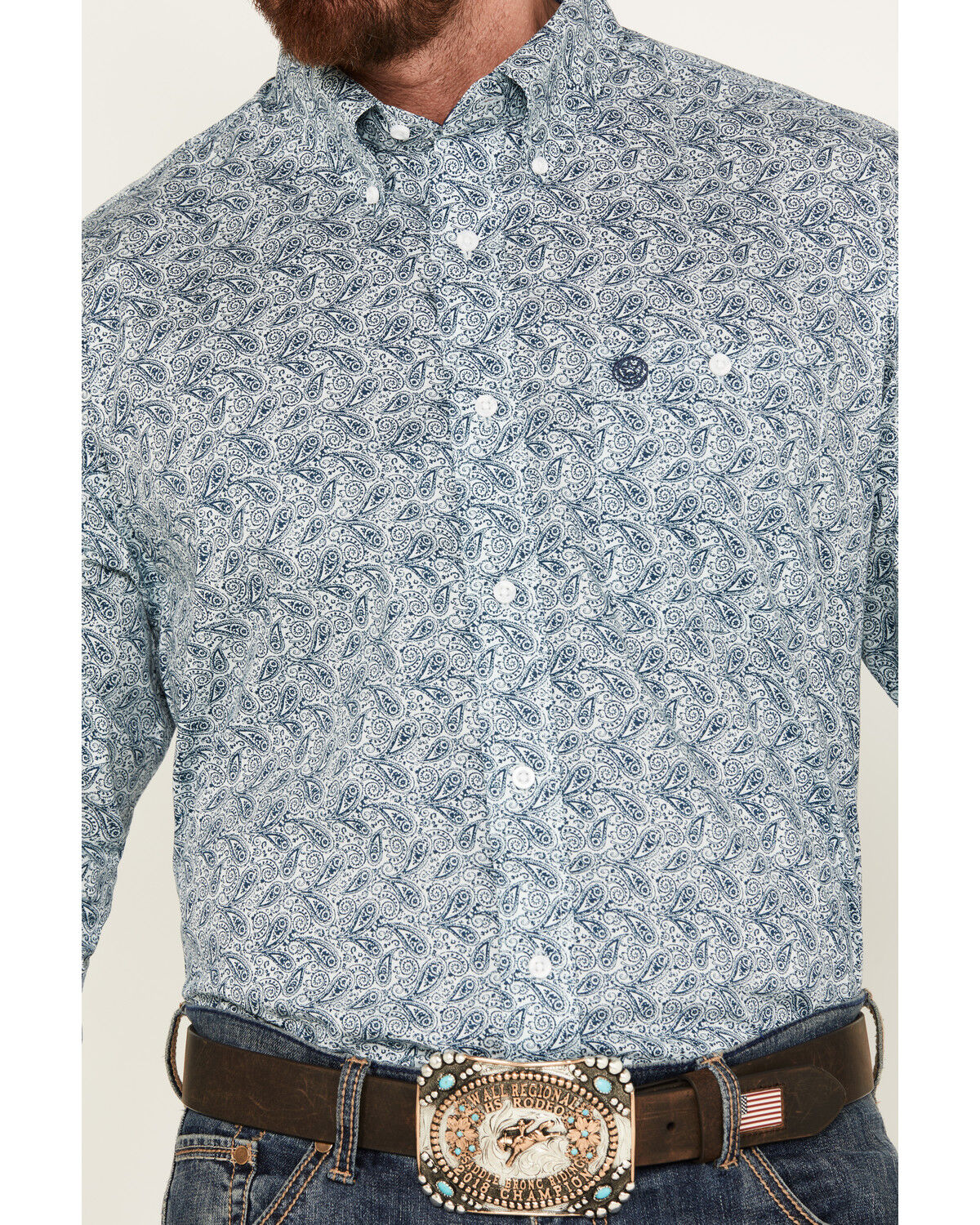 Image #3 - George Strait by Wrangler Men's Paisley Print Long Sleeve Button-Down Western Shirt, Aqua, hi-res