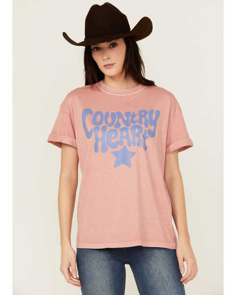 Girl Dangerous Country Heart Short Sleeve Graphic Tee , Dark Pink, hi-res