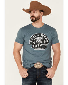 Lazy J Ranch Men's Slate Blue Arrowhead Logo Graphic Short Sleeve T-Shirt , Blue, hi-res