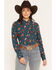 Image #1 - Rock & Roll Denim Women's Western Conversational Print Long Sleeve Snap Western Shirt, Teal, hi-res