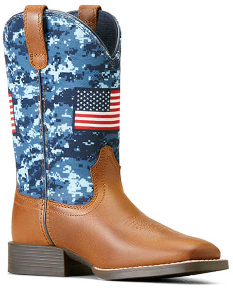 Ariat Boys' Patriot Western Boots - Broad Square Toe , Brown, hi-res