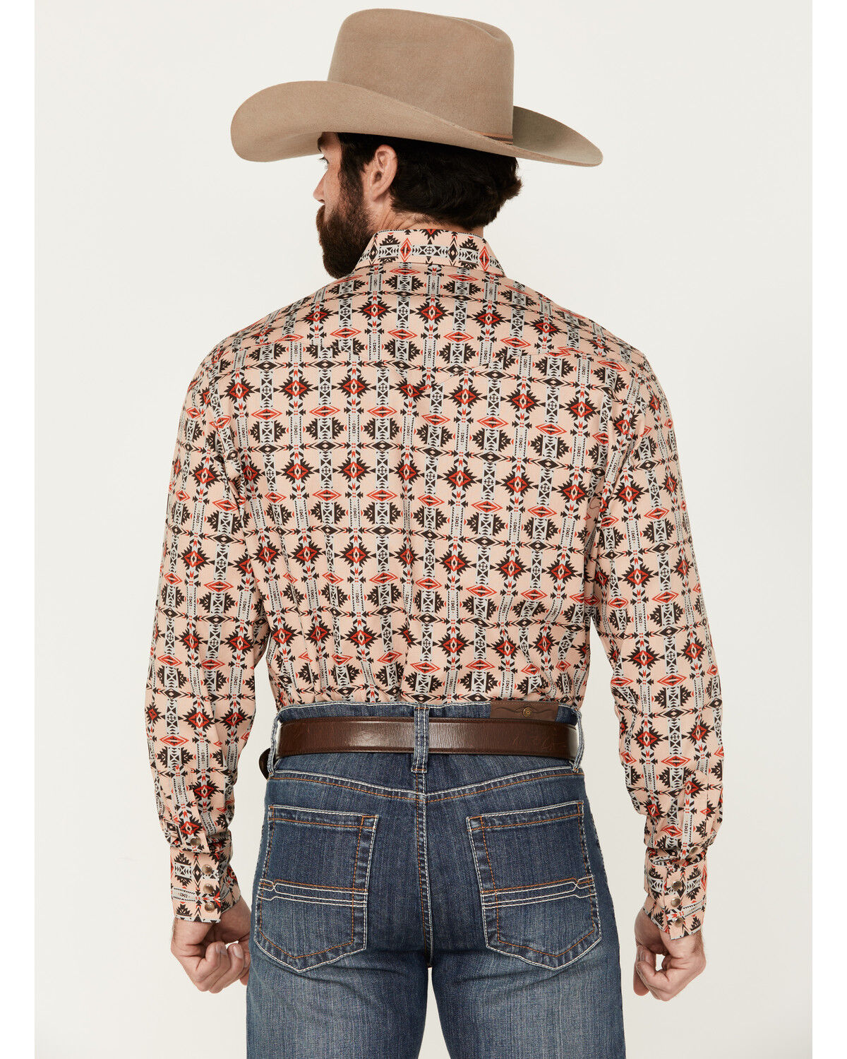 Image #4 - Rodeo Clothing Men's Southwestern Print Long Sleeve Snap Stretch Western Shirt, Tan, hi-res