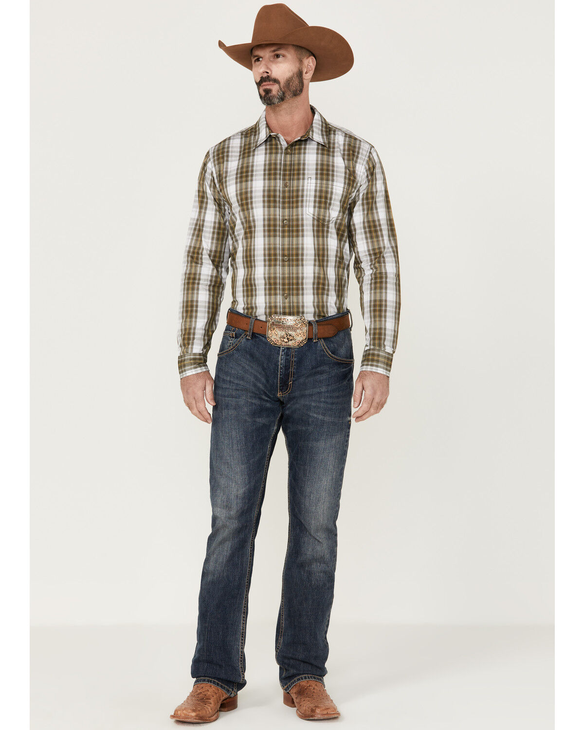 Image #2 - Gibson Men's Station Plaid Long Sleeve Button-Down Western Shirt, Navy, hi-res