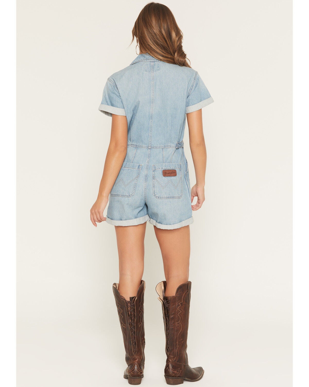 Image #4 - Wrangler Retro Women's Short Sleeve Snap Denim Romper, Blue, hi-res