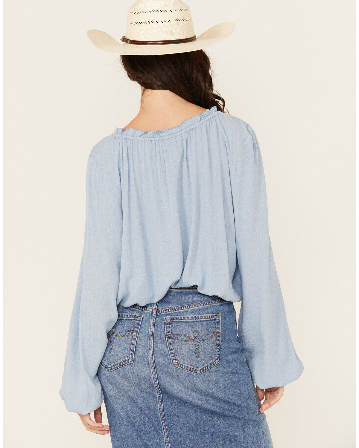Image #4 - Wild Moss Women's Tie-Front Long Sleeve Top, Light Blue, hi-res