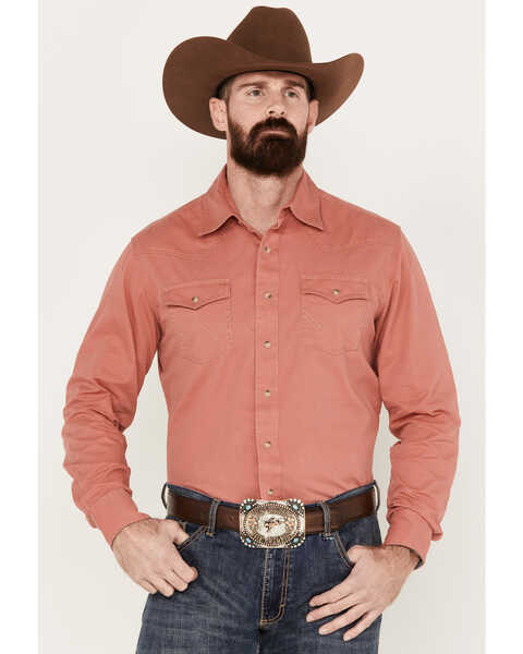 Image #1 - Wrangler Retro Men's Premium Solid Long Sleeve Snap Western Shirt, Red, hi-res
