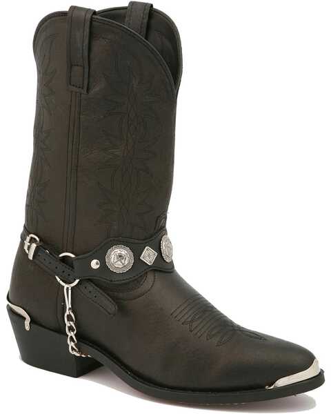 Dingo Concho Harness Cowboy Boots - Medium Toe, Black, hi-res
