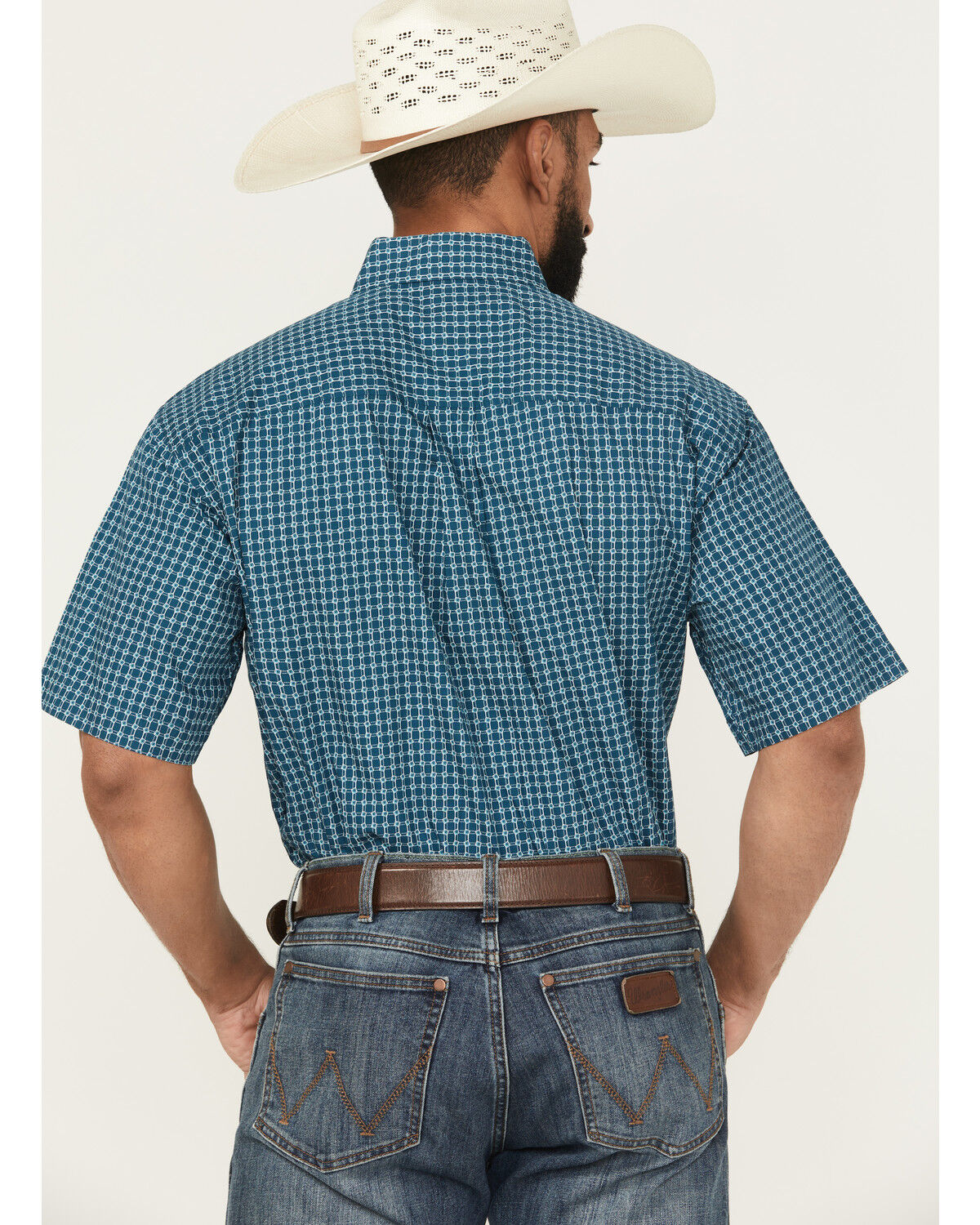 Image #4 - Cinch Men's Geo Print Short Sleeve Button-Down Western Shirt, Blue, hi-res