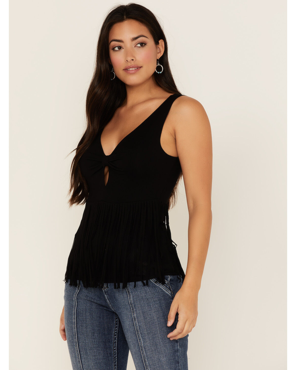 Image #1 - Idyllwind Women's Bluebell Twist & Fringe Top, Black, hi-res