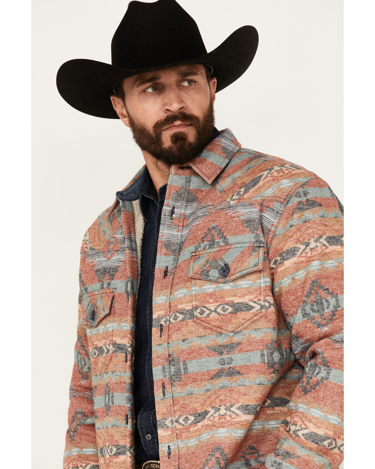 Image #2 - Cody James Men's Spokane Southwestern Print Sherpa Shacket , , hi-res