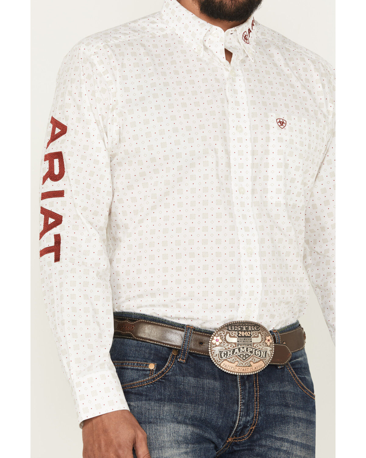 Image #3 - Ariat Men's Team King Geo Print Long Sleeve Button-Down Western Shirt, White, hi-res