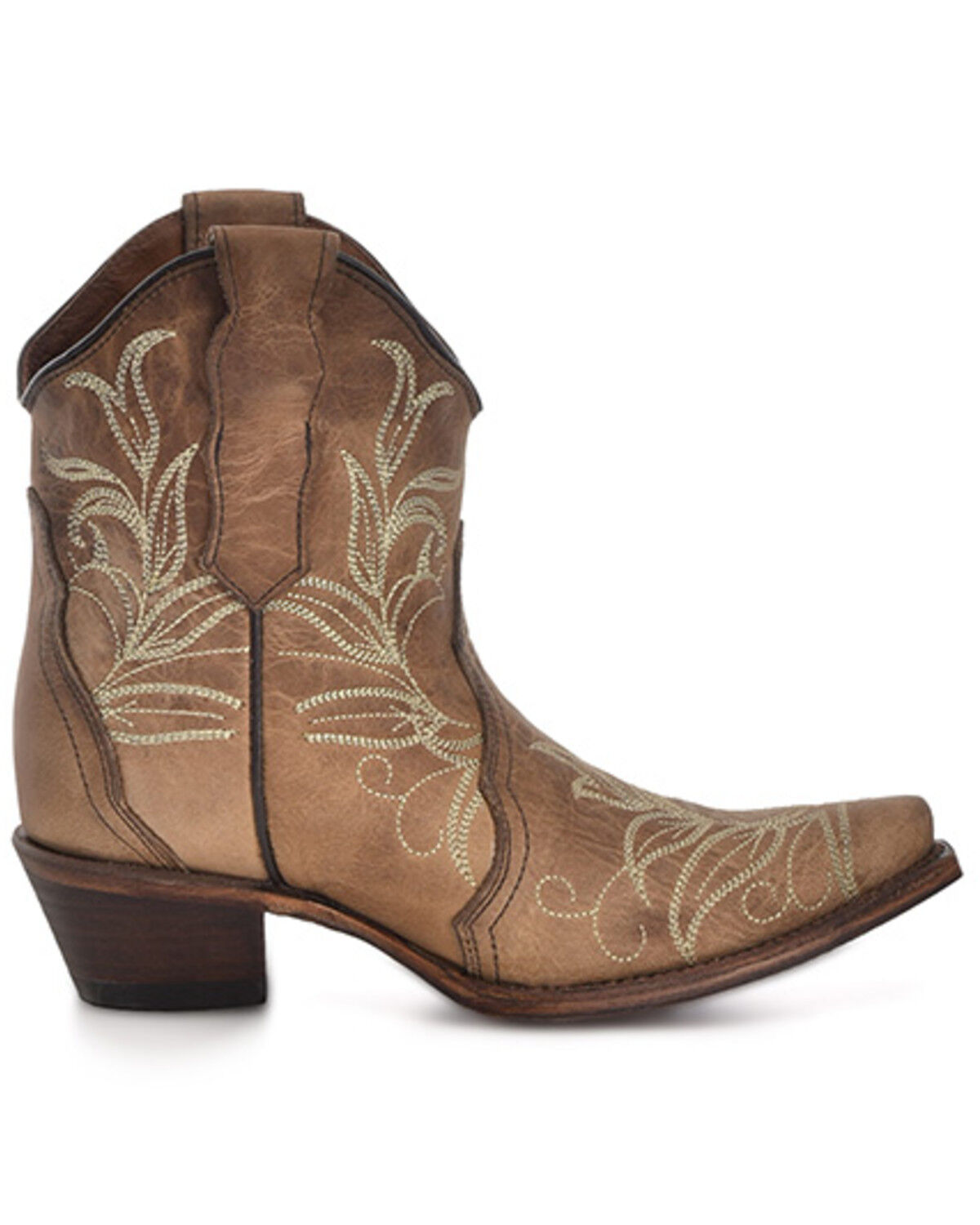 Image #2 - Circle G Women's Embroidered Ankle Booties - Snip Toe, Tan, hi-res
