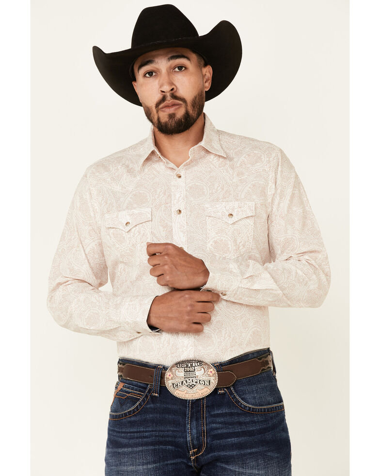 Wrangler Retro Premium Men's Ivory Paisley Print Long Sleeve Snap Western Shirt , Ivory, hi-res