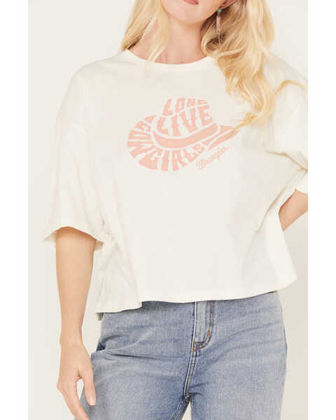 Image #3 - Wrangler Retro Women's Long Live Cowgirls Graphic Cropped Boxy Tee, Ivory, hi-res