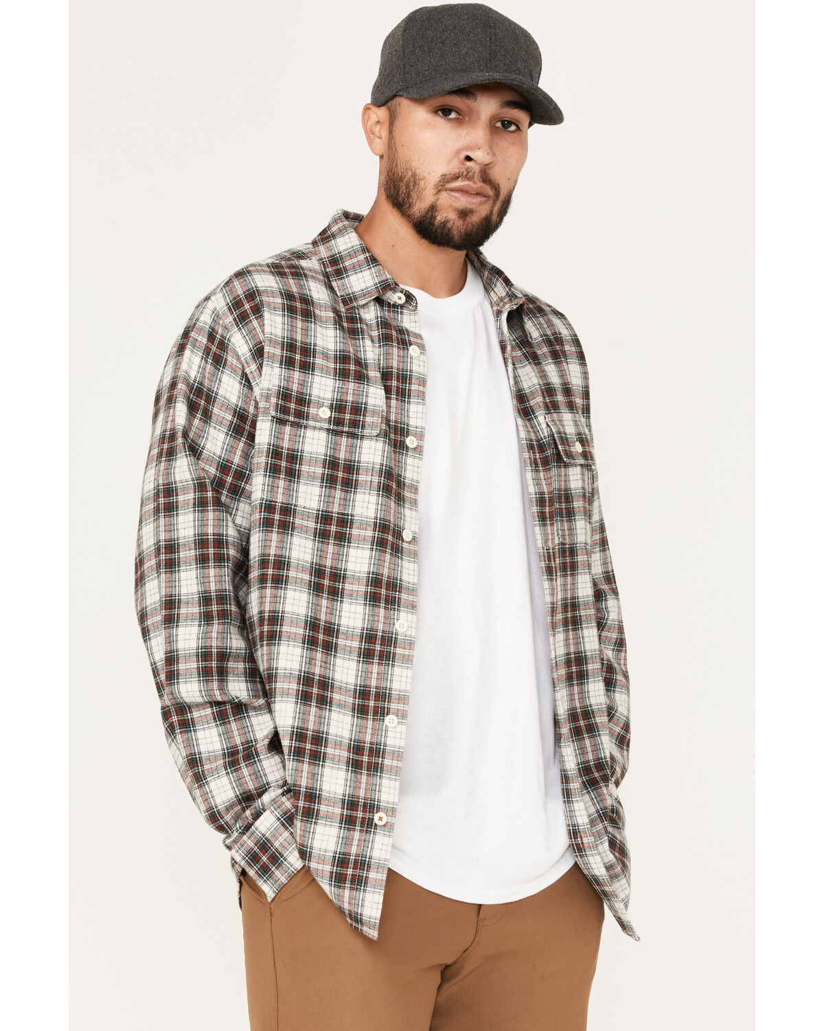 Image #2 - Brothers and Sons Men's Everyday Plaid Long Sleeve Button Down Western Flannel Shirt, Sand, hi-res