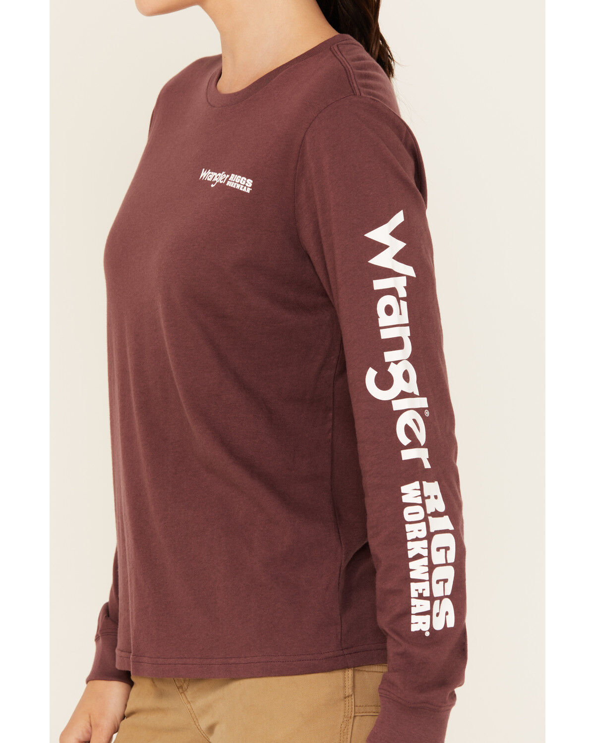 Image #3 - Wrangler RIGGS Women's Boot Barn Exclusive Long Sleeve Logo Graphic Work Tee, Burgundy, hi-res