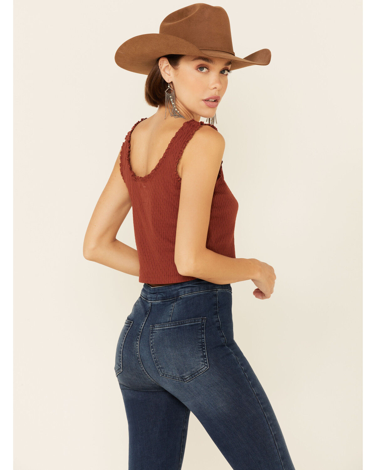 Image #4 - Eyeshadow Women's Ribbed Button Down Crop Tank Top, , hi-res