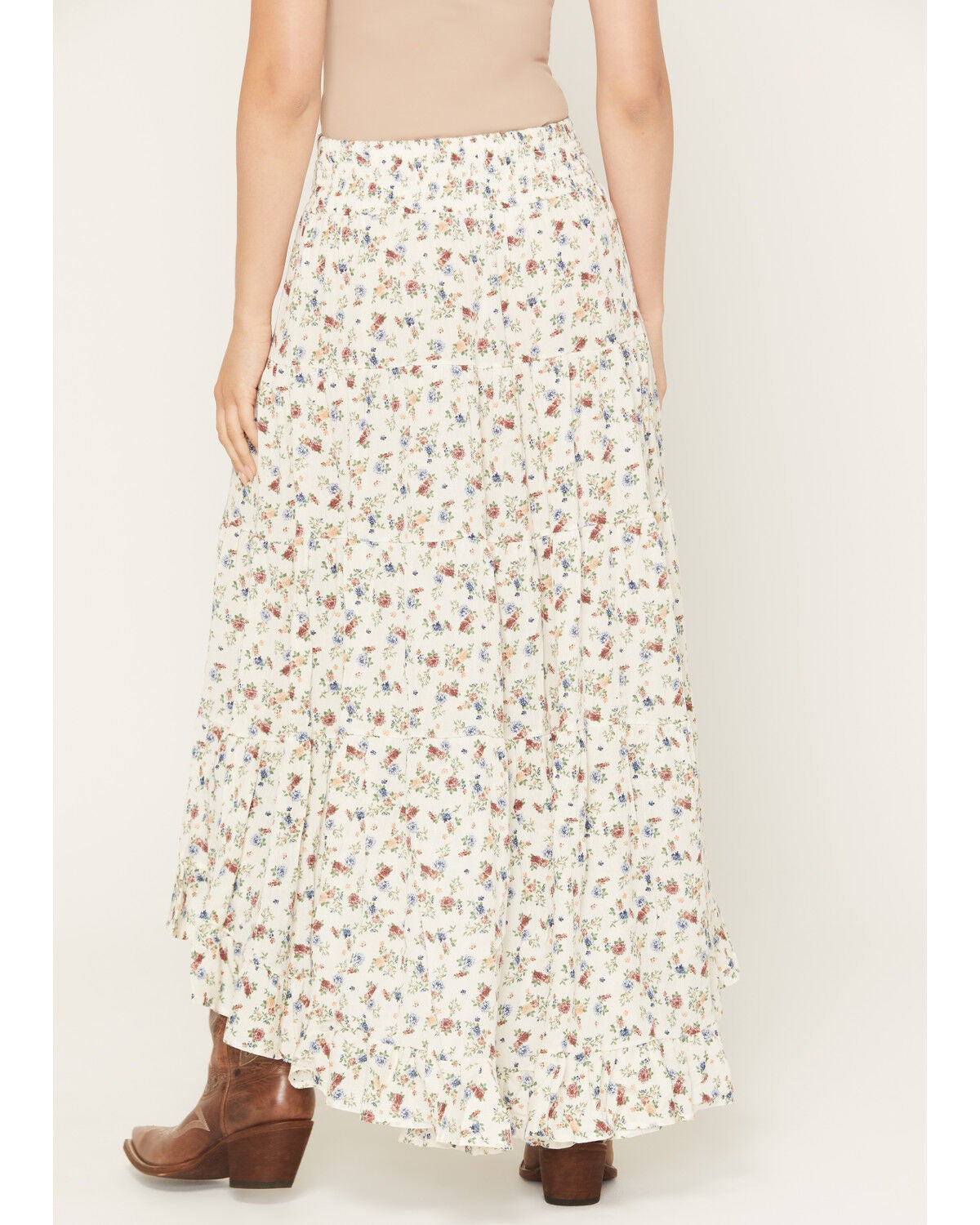 Image #4 - Wild Moss Women's Floral Print High-Low Midi Skirt, Ivory, hi-res