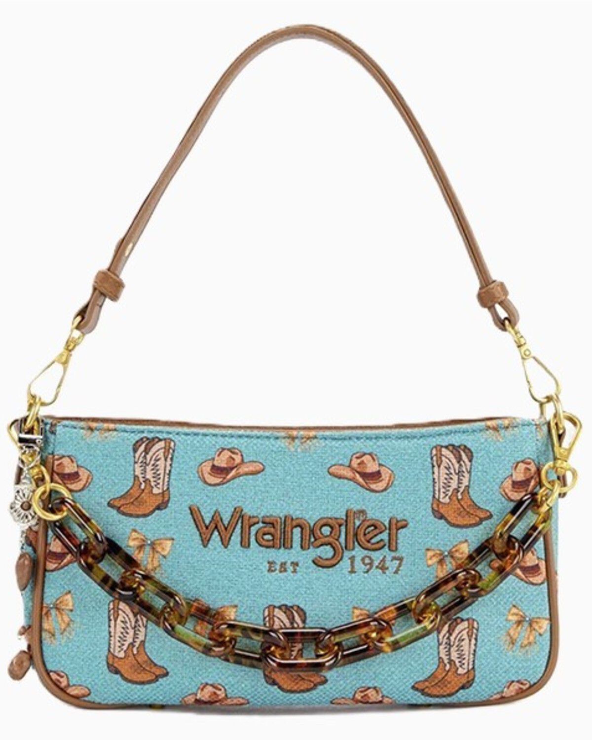 Wrangler Women's Western Print Embellished Shoulder Bag, Turquoise, hi-res