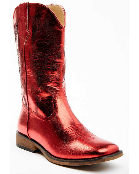 Shyanne Girls' Flashy Western Boots - Broad Square Toe, Red, hi-res