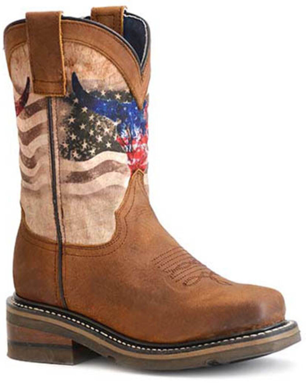 Roper Little Boys' American Bull Western Boots - Broad Square Toe, Tan, hi-res
