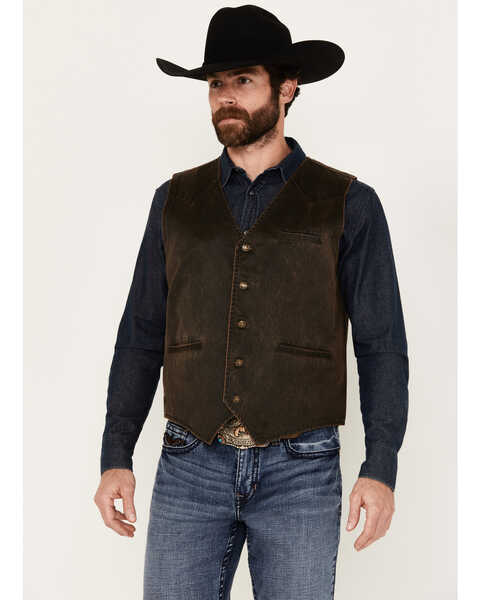 Image #1 - Cody James Men's Pancho Villa Oilskin Button-Front Western Vest , Brown, hi-res