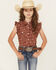 Image #1 - Shyanne Girls' Ditsy Floral Print Ruffle Sleeve Snap Stretch Western Shirt, Mahogany, hi-res
