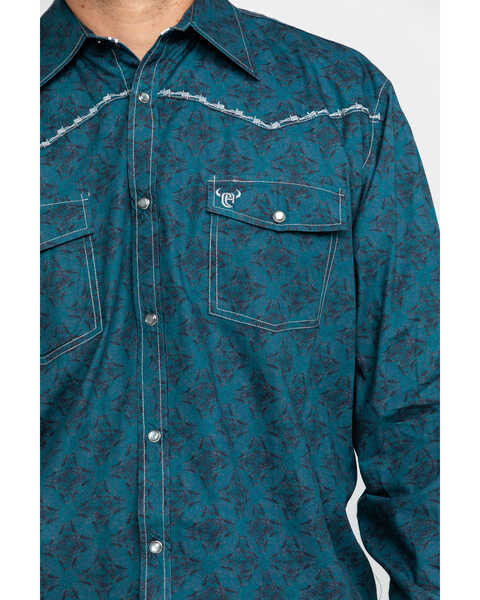 Cowboy Hardware Men's Rosette Geo Print Long Sleeve Western Shirt , Teal, hi-res