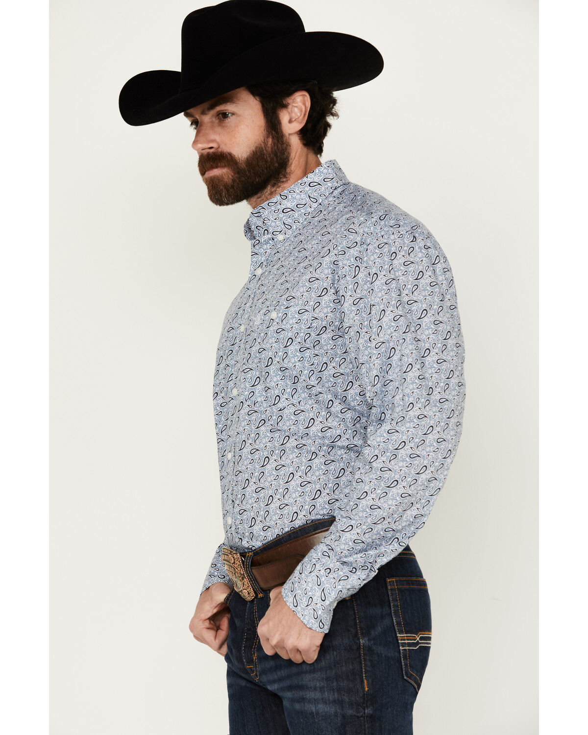 Image #2 - Wrangler Men's Classics Paisley Print Long Sleeve Button-Down Western Shirt - Big, Blue, hi-res