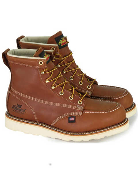 Image #1 - Thorogood Men's American Heritage 6" Made In The USA Wedge Work Boots - Steel Toe, Brown, hi-res