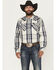 Image #1 - Kimes Ranch Men's Double R Plaid Print Long Sleeve Snap Western Shirt, Navy, hi-res