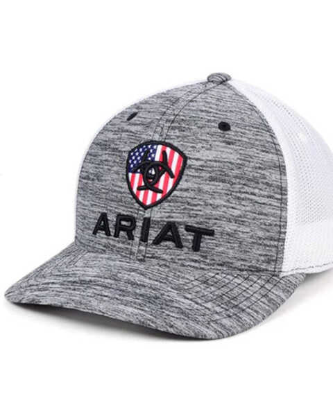 Ariat Boys' Grey Flag Logo Embroidered Mesh-Back Ball Cap , Grey, hi-res