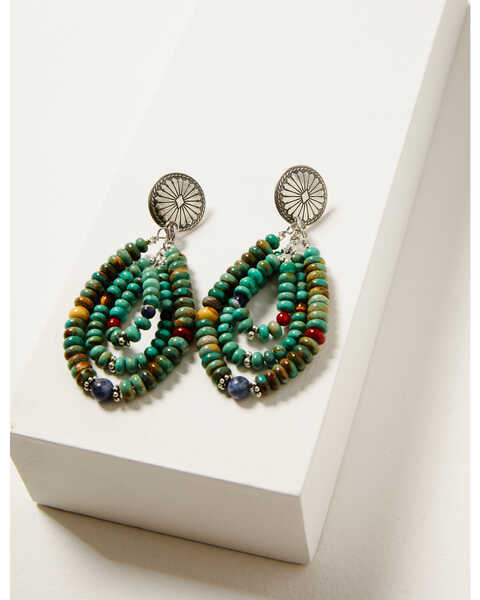 Paige Wallace Women's 3 Loop Rondelle Mixed Stone Teardrop Earrings , Turquoise, hi-res