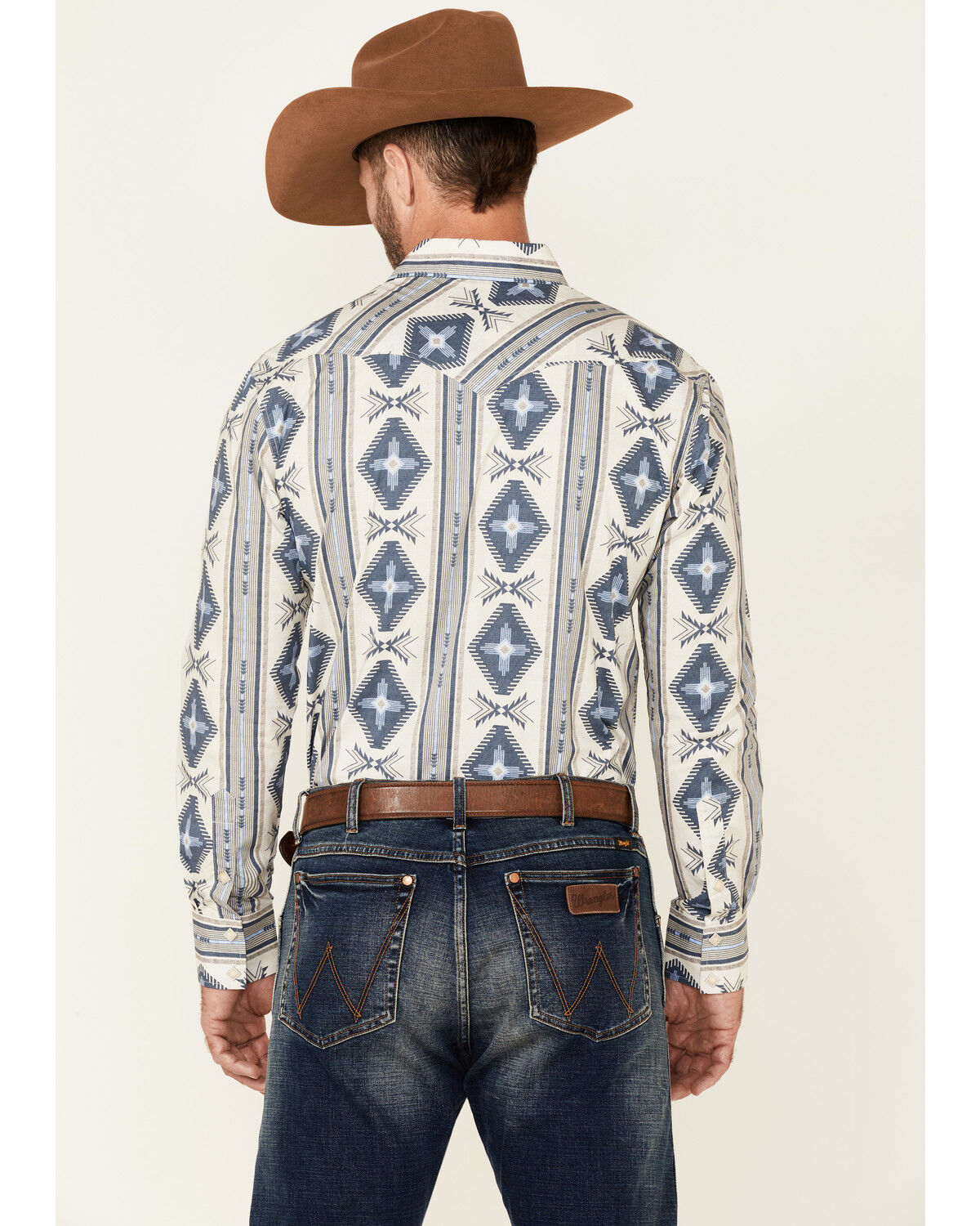 Image #4 - Rock & Roll Denim Men's Navy Southwestern Print Long Sleeve Snap Western Shirt, Navy, hi-res