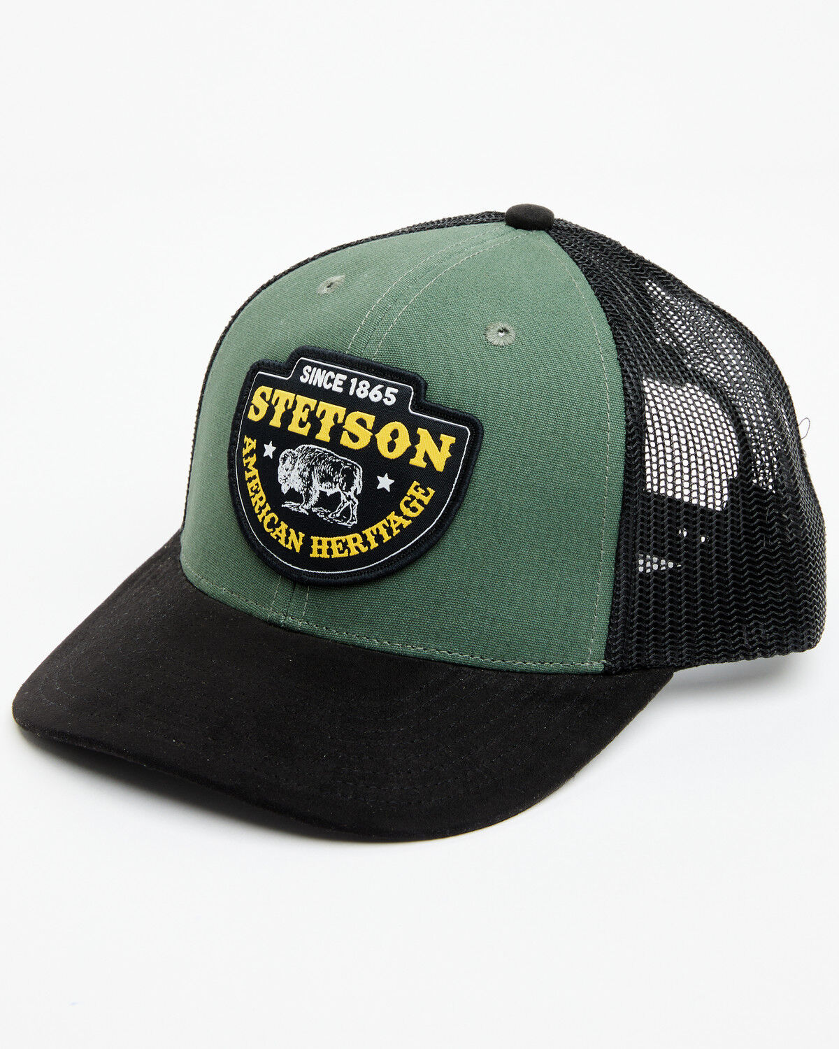 Image #1 - Stetson Men's Bison Patch Trucker Cap, Green, hi-res