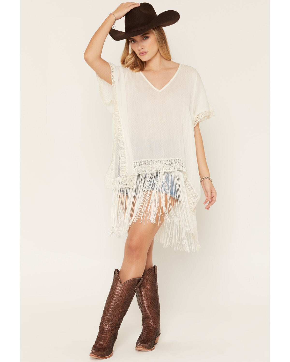 Image #3 - Shyanne Women's Fringe Lace Pullover Kimono, Ivory, hi-res