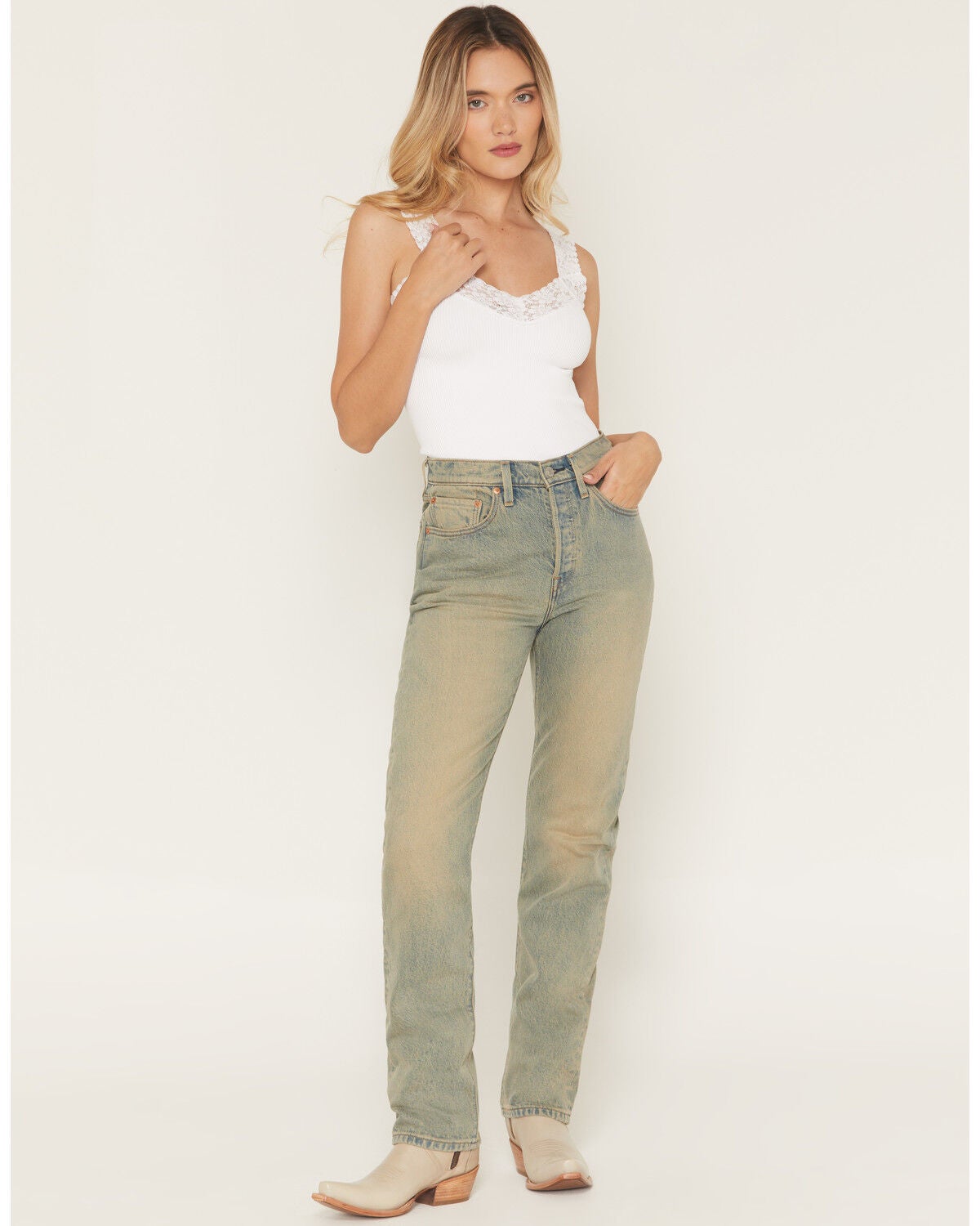 Levi's Women's 501&reg; Miners Business Medium Wash High Rise Straight Stretch Denim Jeans, Medium Wash, hi-res