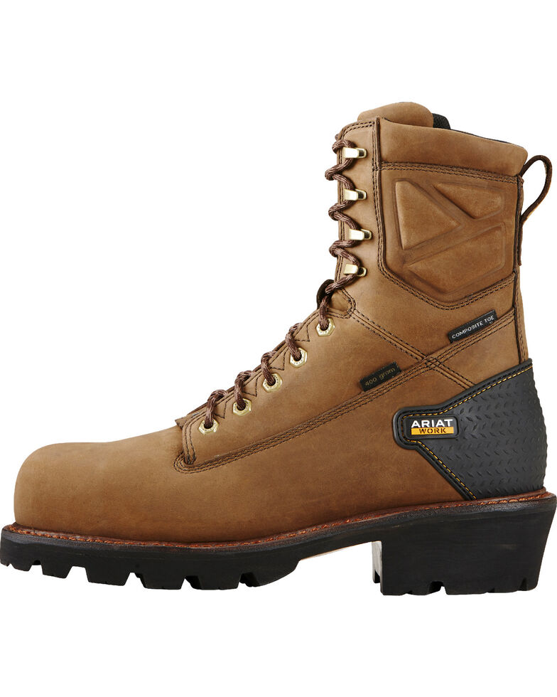 Ariat Men's Brown Powerline H20 400g 8" Work Boots - Composite Toe, Brown, hi-res