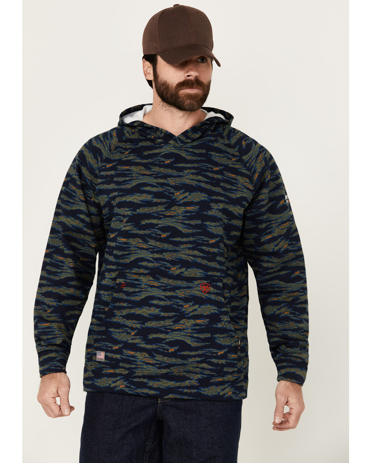 Image #1 - Ariat Men's FR Smoke Hooded Sweatshirt, Blue, hi-res