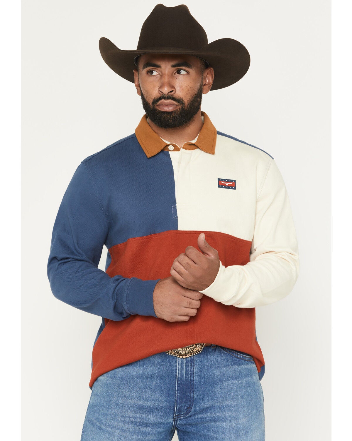 Image #1 - Kimes Ranch Men's Marx Rugby Block Long Sleeve Polo Shirt, Dark Blue, hi-res