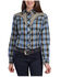 Image #1 - Roper Women's Plaid Print Embroidered Long Sleeve Snap Stretch Western Shirt, Blue, hi-res
