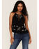 Image #1 - Shyanne Women's Embroidered Floral Keyhole Tank Top, Black, hi-res