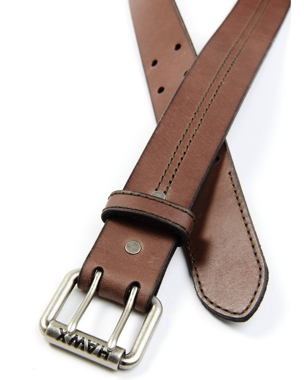 Image #2 - Hawx Men's Double Stitch Center Double Prong Belt, Brown, hi-res