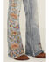 Image #2 - Grace in LA Girls' Light Wash Floral Embroidered Flare Denim Jeans, Medium Wash, hi-res