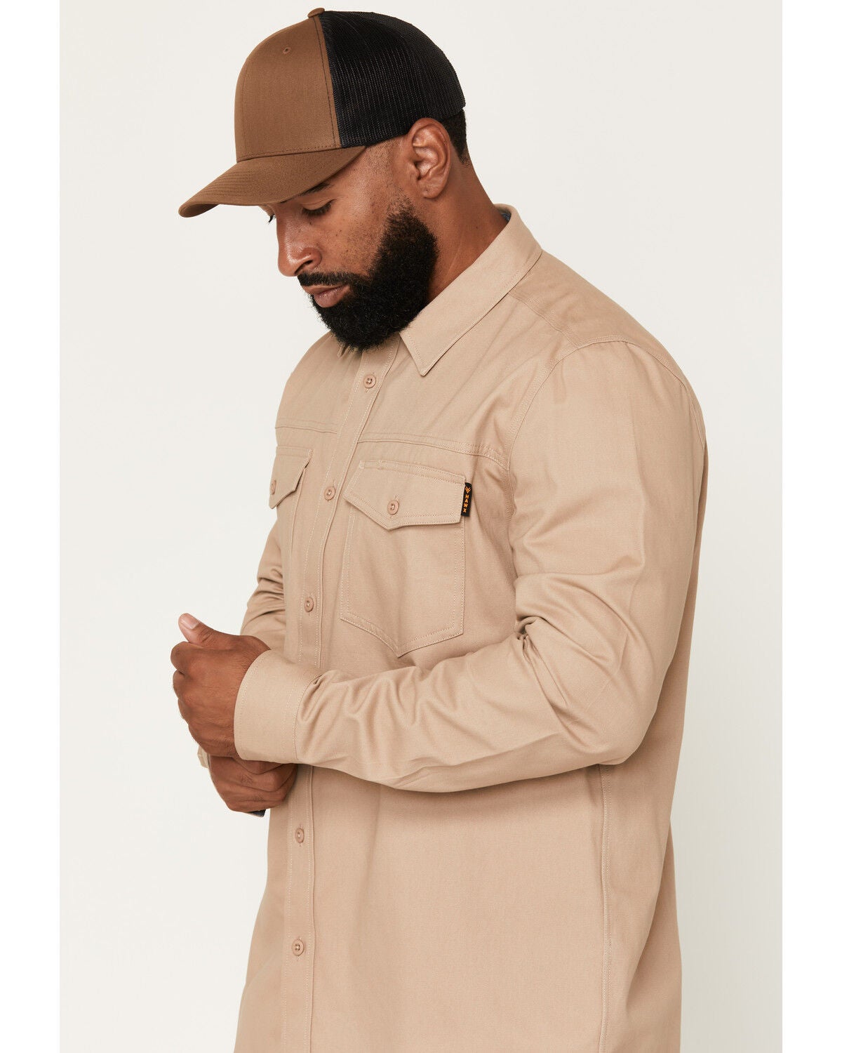Image #2 - Hawx Men's Solid Long Sleeve Button-Down Work Shirt, Khaki, hi-res