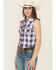 Image #2 - Shyanne Women's Dobby Plaid Print Sleeveless Snap Western Shirt, Indigo, hi-res